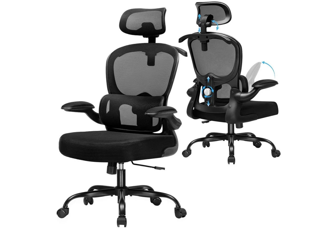 COMHOMA Bürostuhl Ergonomisch Schwarz mit Netzbezug - Bild 2