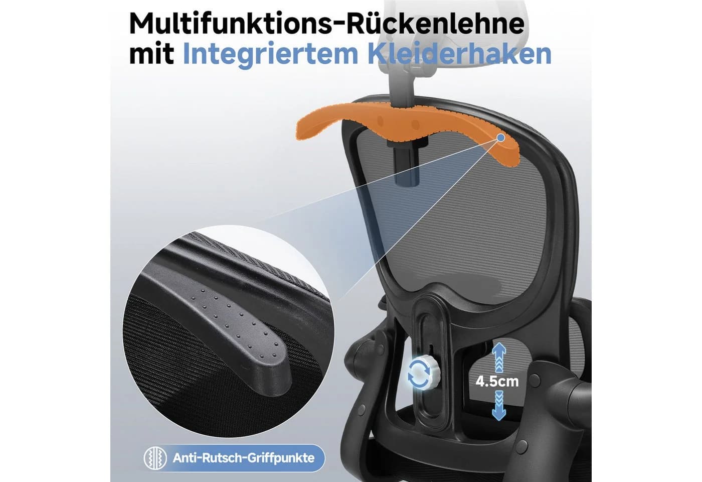COMHOMA Bürostuhl Ergonomisch Schwarz mit Netzbezug - Bild 5