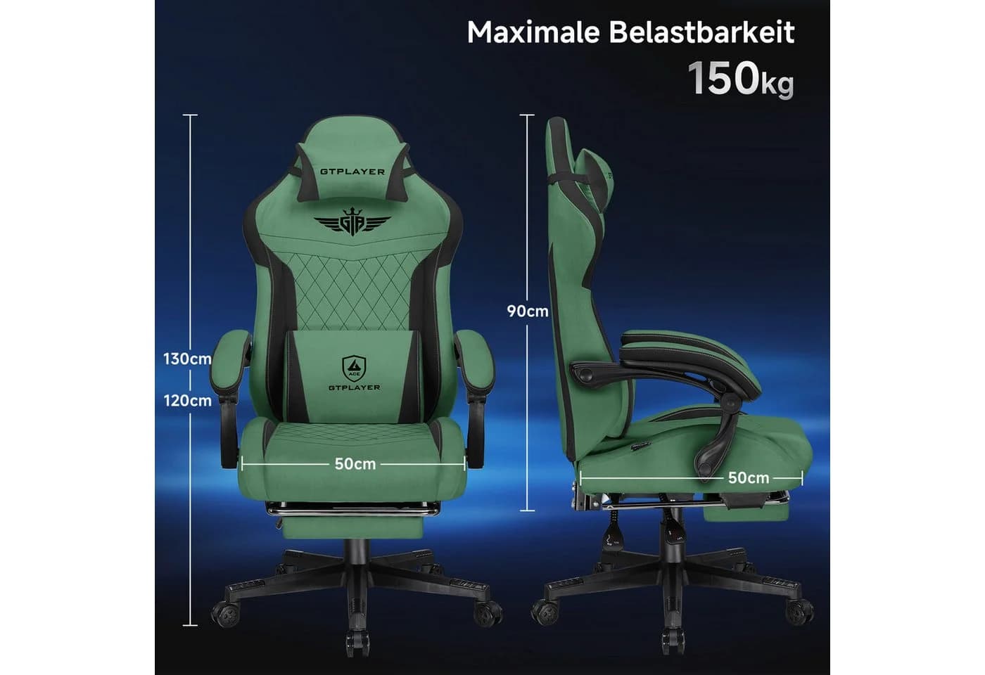 GTPLAYER Gaming-Stuhl Ergonomisch mit Stoffbezug und Fußstütze - Bild 5