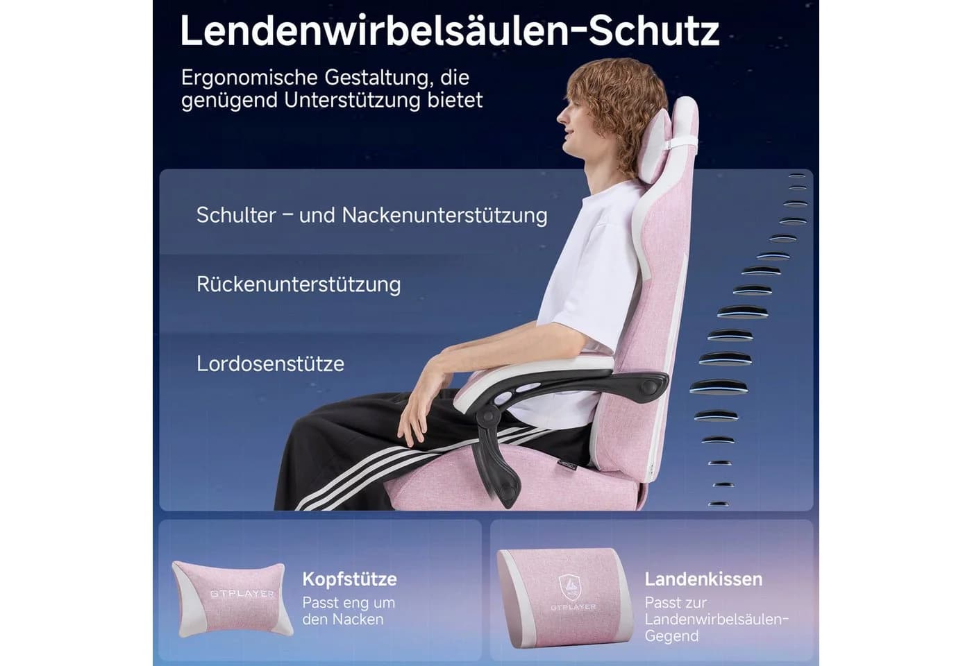 GTPLAYER Gaming-Stuhl Ergonomisch mit Fußstütze und Federkissen