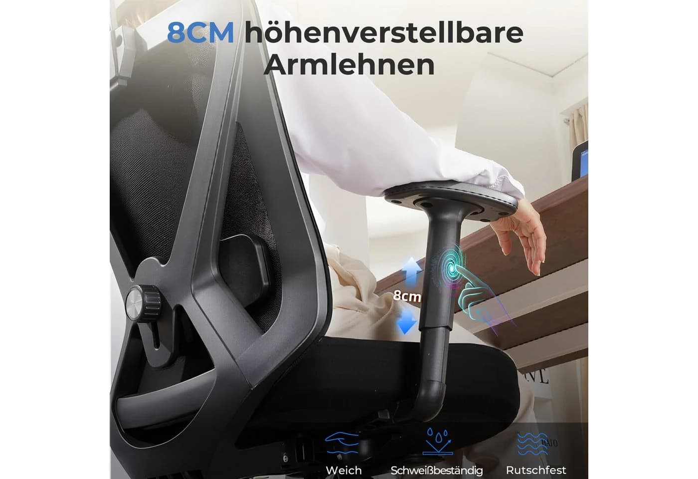 COMHOMA Bürostuhl Ergonomisch mit 3D Stütze & Kopfstütze Schwarz - Bild 4