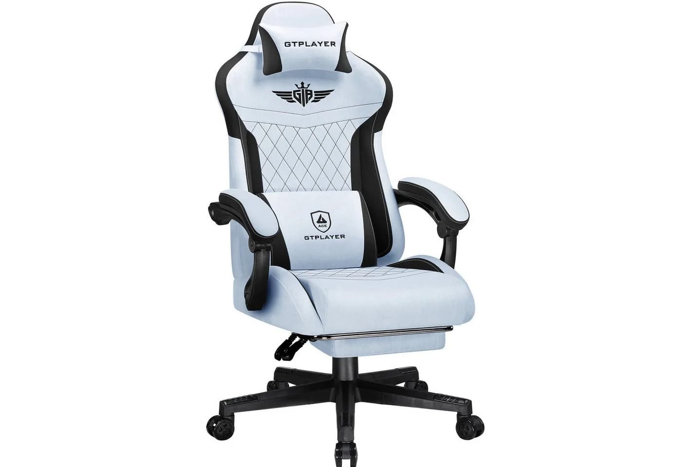 GTPLAYER Gaming-Stuhl hellblau Stoff mit Federsitzkissen und Fußstütze - Bild 2