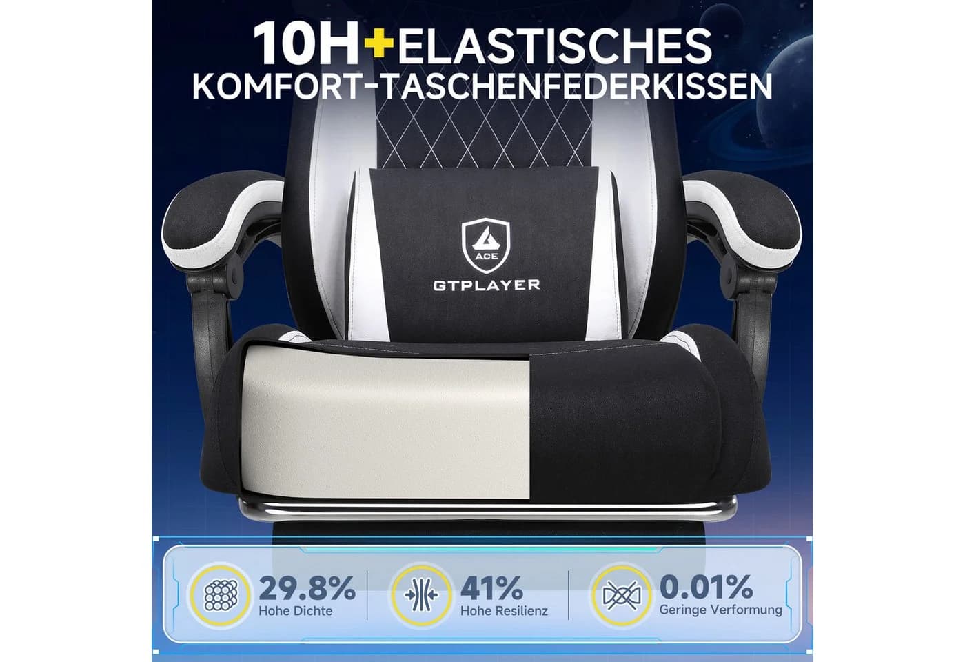 GTPLAYER Gaming-Stuhl Schwarz Stoff Ergonomisch mit Fußstütze - Bild 3