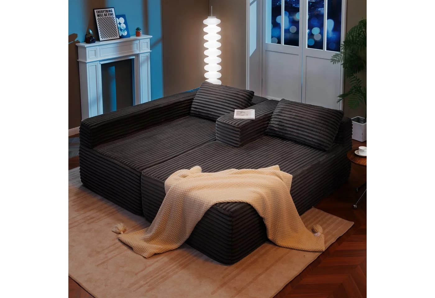 COMHOMA Big-Sofa L-Form Ecksofa Grau Cordstoff Schlafsofa - Bild 5