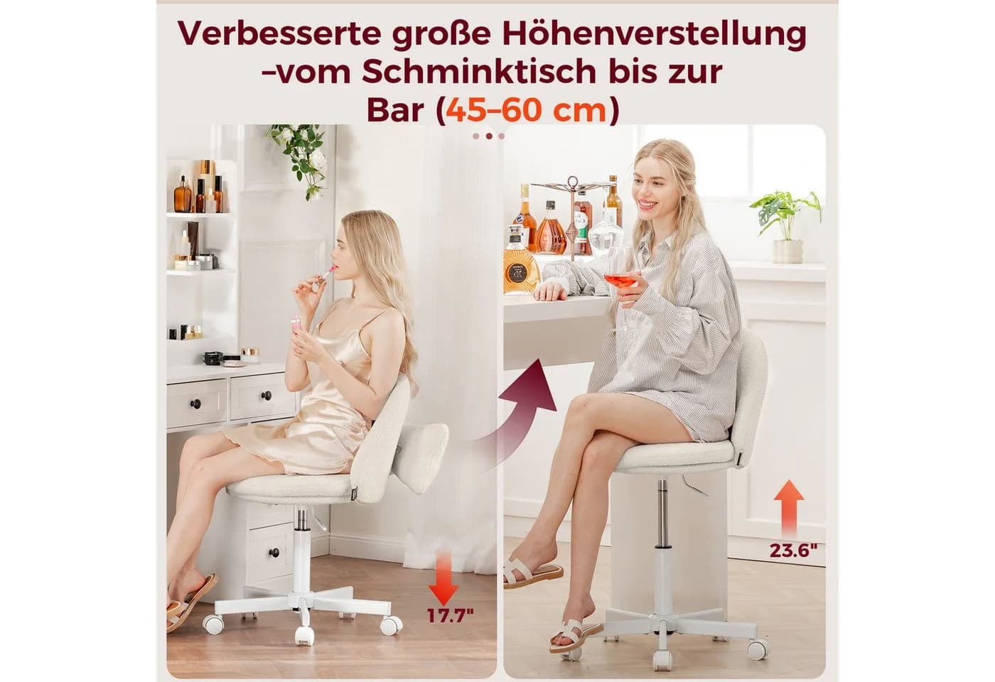 COMHOMA Bürostuhl ohne Armlehnen höhenverstellbar beige - Bild 3