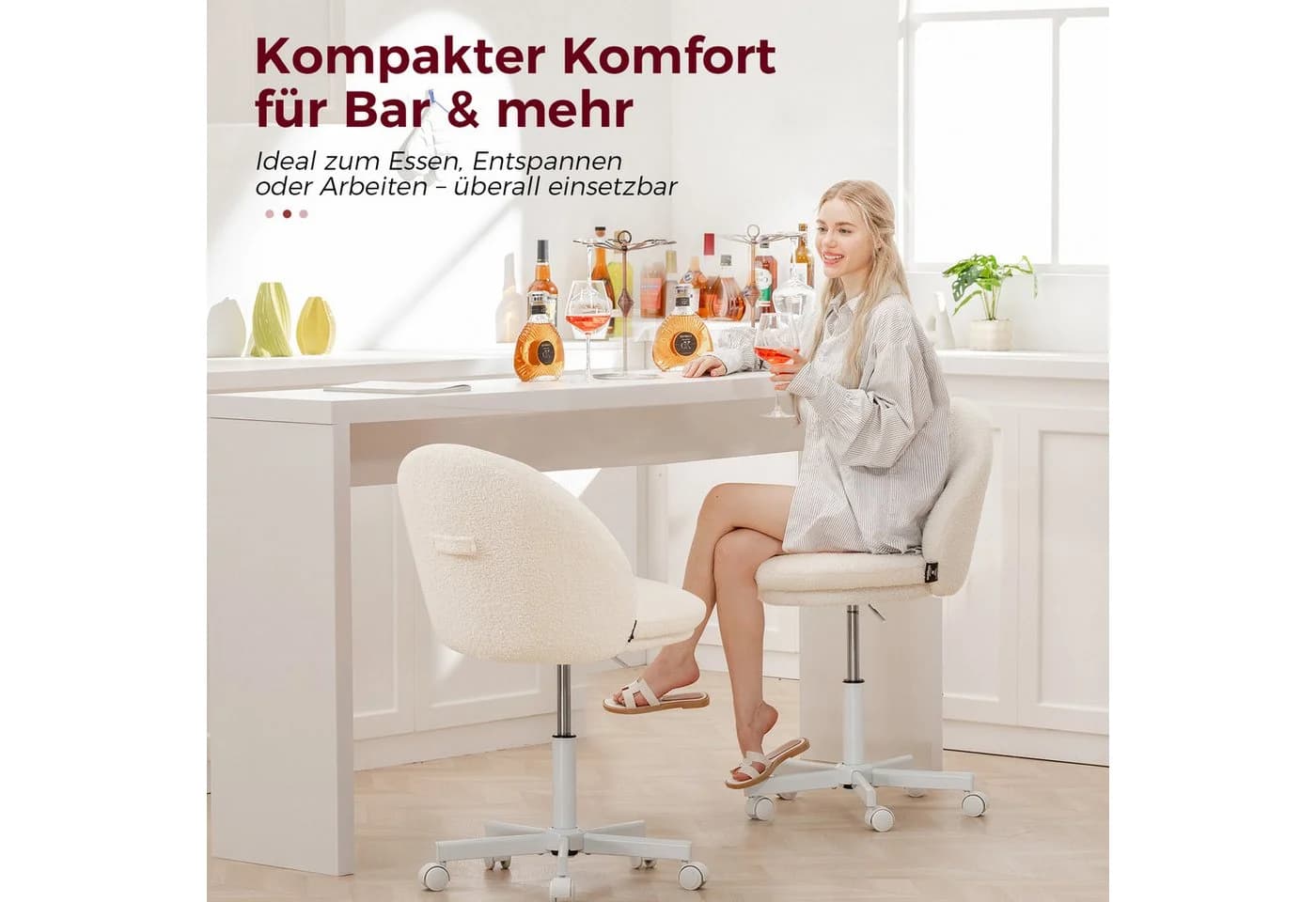 COMHOMA Bürostuhl ohne Armlehnen höhenverstellbar beige - Bild 4