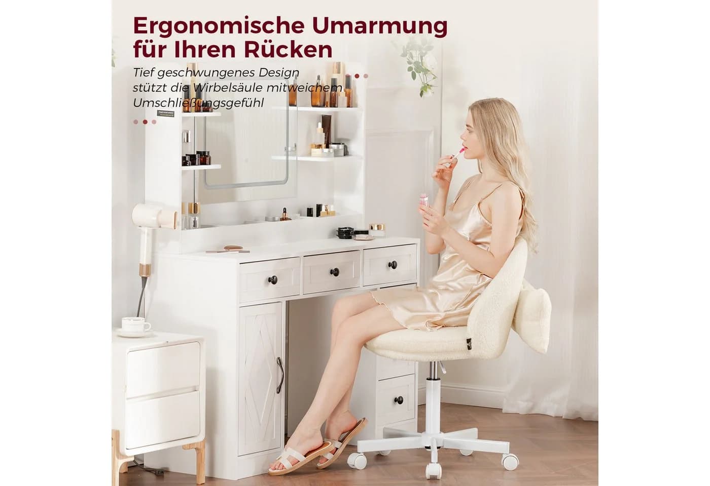 COMHOMA Bürostuhl ohne Armlehnen höhenverstellbar beige - Bild 5