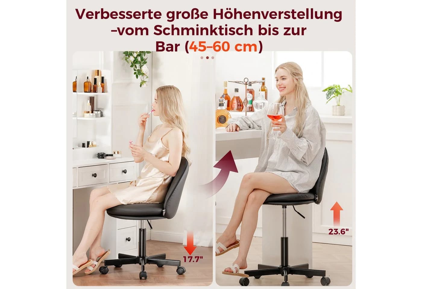 COMHOMA Bürostuhl ohne Armlehnen Schwarz höhenverstellbar mit Rollen - Bild 3