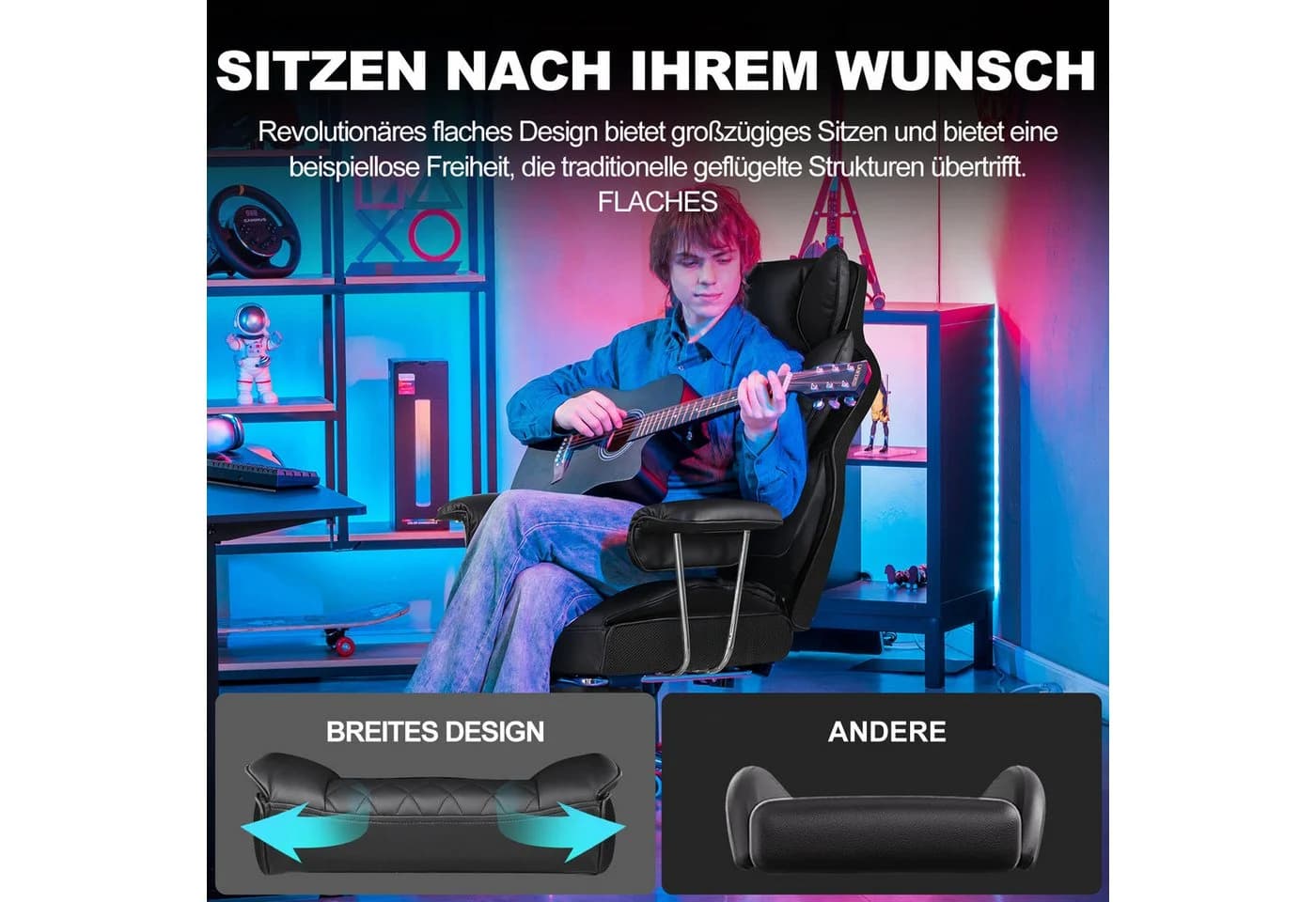 GTPLAYER Gaming-Stuhl Schwarz Ergonomisch mit Lendenkissen - Bild 4