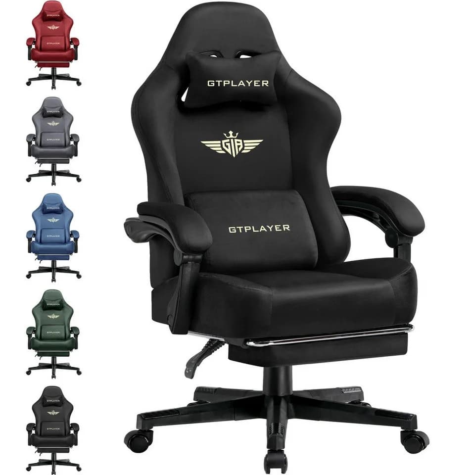 GTPLAYER Gaming-Stuhl Schwarz, Atmungsaktiver Stoff, 160° Verstellbar, Fußstütze - Bild 2