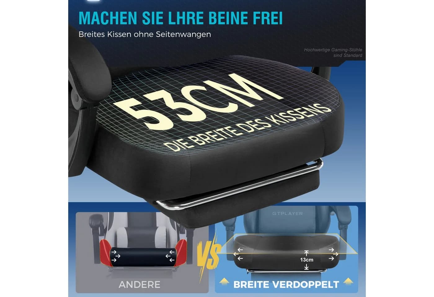 GTPLAYER Gaming-Stuhl Schwarz, Atmungsaktiver Stoff, 160° Verstellbar, Fußstütze - Bild 4