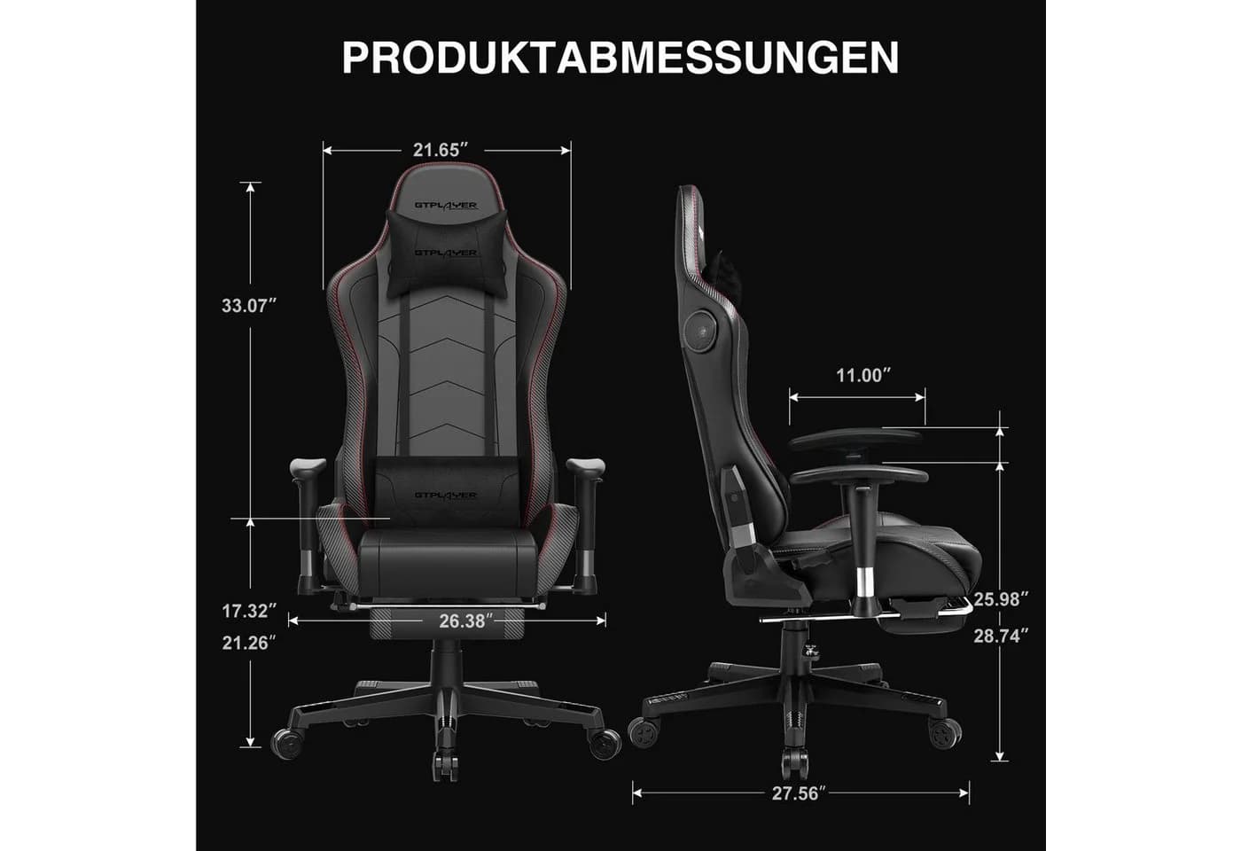 GTPLAYER Gaming-Stuhl mit Bluetooth-Lautsprecher & Fußstütze Schwarz - Bild 3