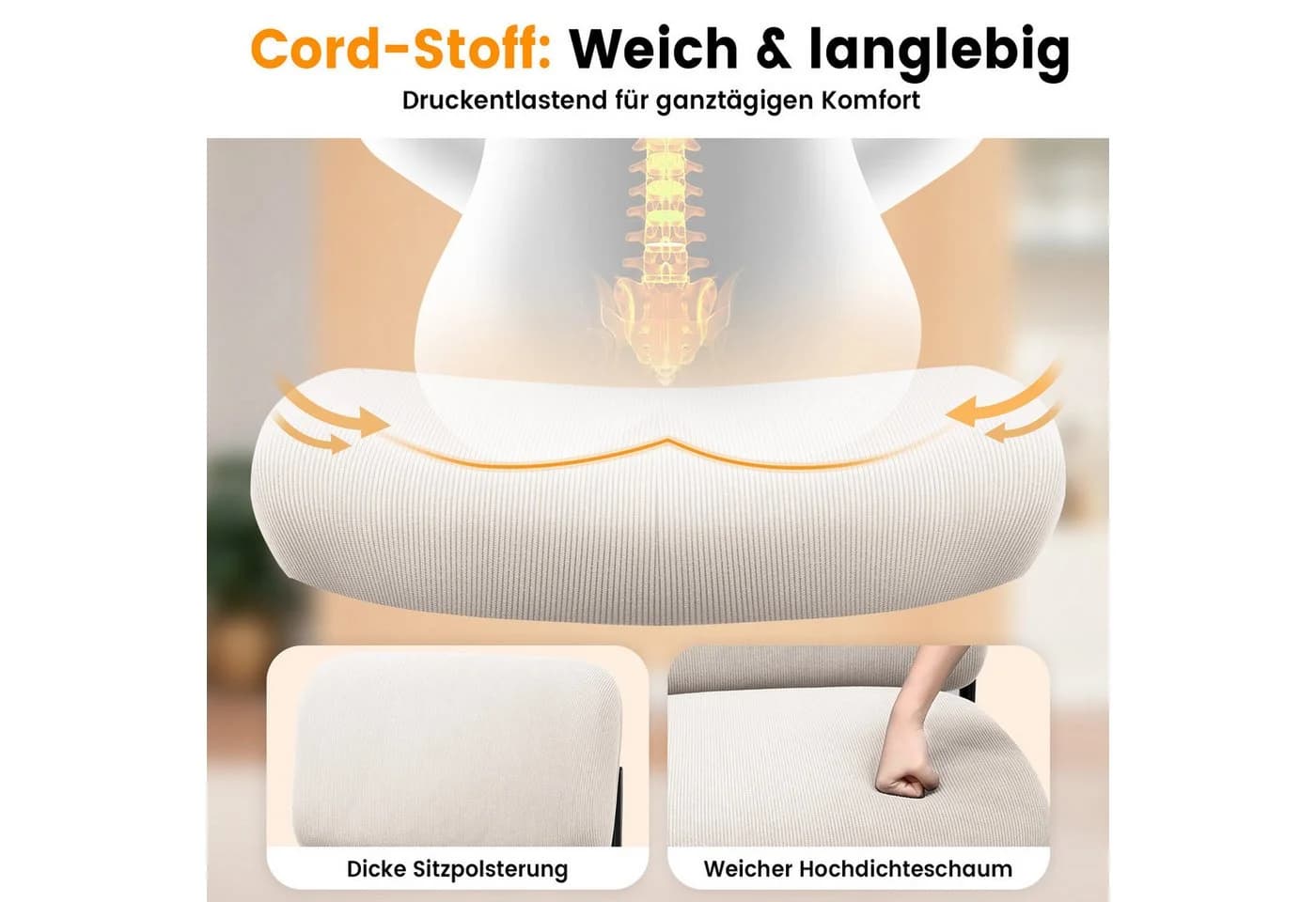 LUCKRACER Loungesessel Beige mit Metallbeinen und drehbarer Tischplatte - Bild 3