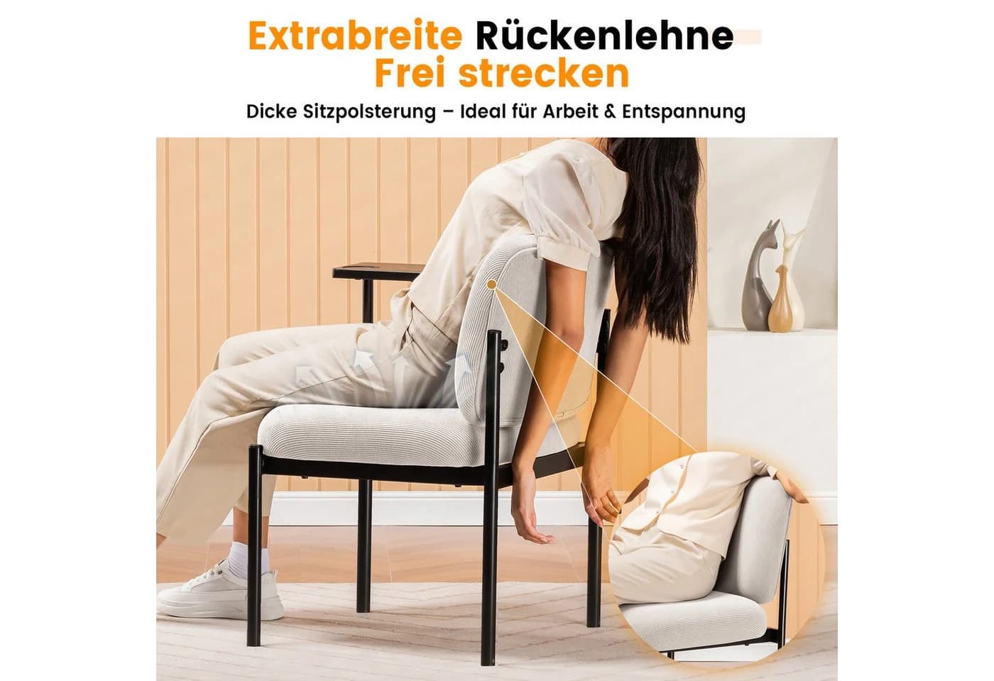 LUCKRACER Loungesessel Beige mit Metallbeinen und drehbarer Tischplatte - Bild 4
