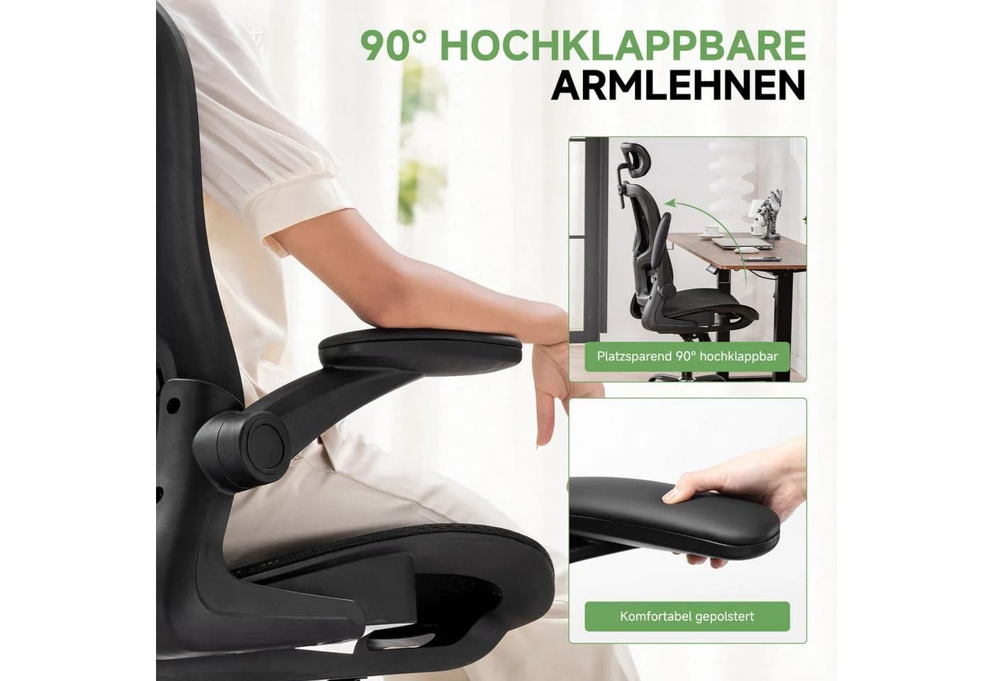 COMHOMA Bürostuhl Ergonomisch Schwarz mit Mesh und Wippfunktion - Bild 4