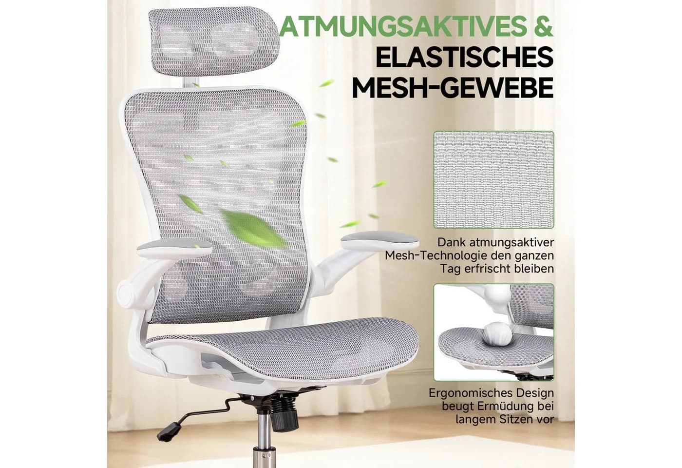 COMHOMA Bürostuhl Ergonomisch Grau Mesh mit Wippfunktion - Bild 3
