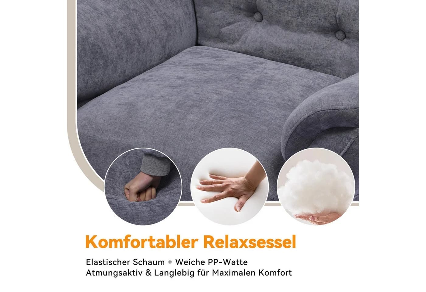 COMHOMA Relaxsessel mit Hocker Grau Verstellbare Rückenlehne - Bild 3
