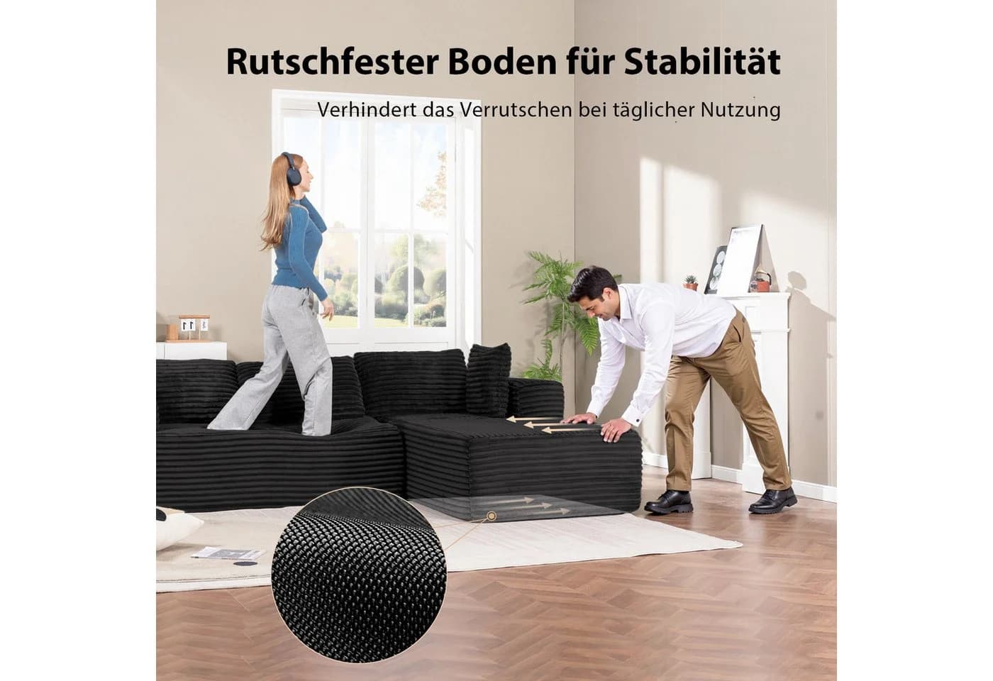 COMHOMA L-förmiges Sofa Big-Sofa Schwarz Cordstoff - Bild 4