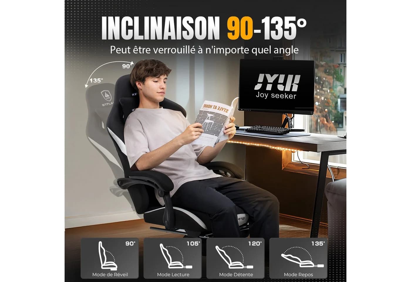 GTPLAYER Gaming-Stuhl Stoff Ergonomisch mit Fußstütze - Bild 5