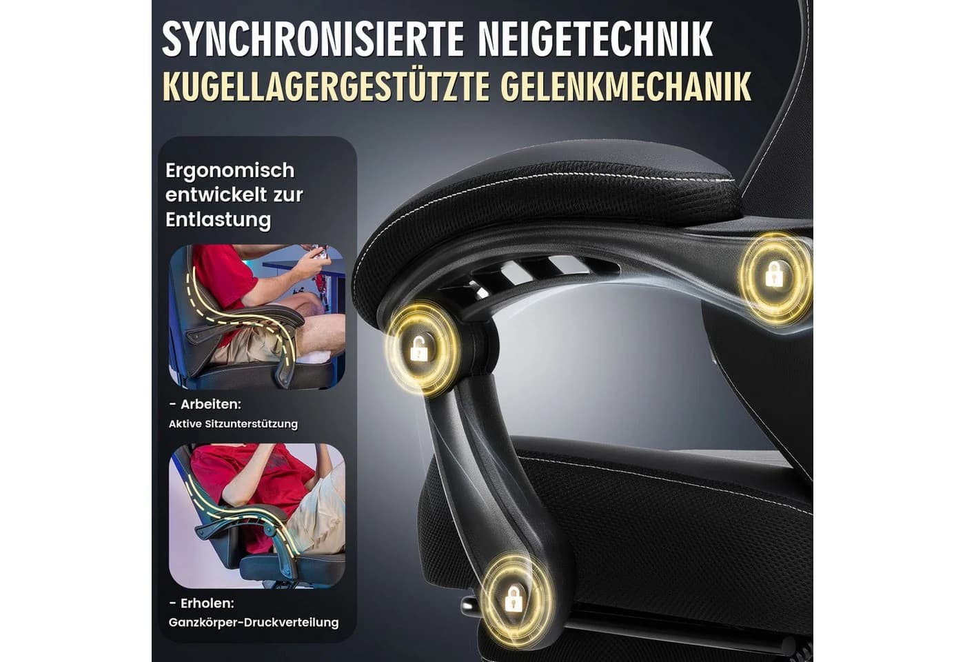 GTPLAYER Gaming-Stuhl Ergonomisch Schwarz Mit Fußstütze