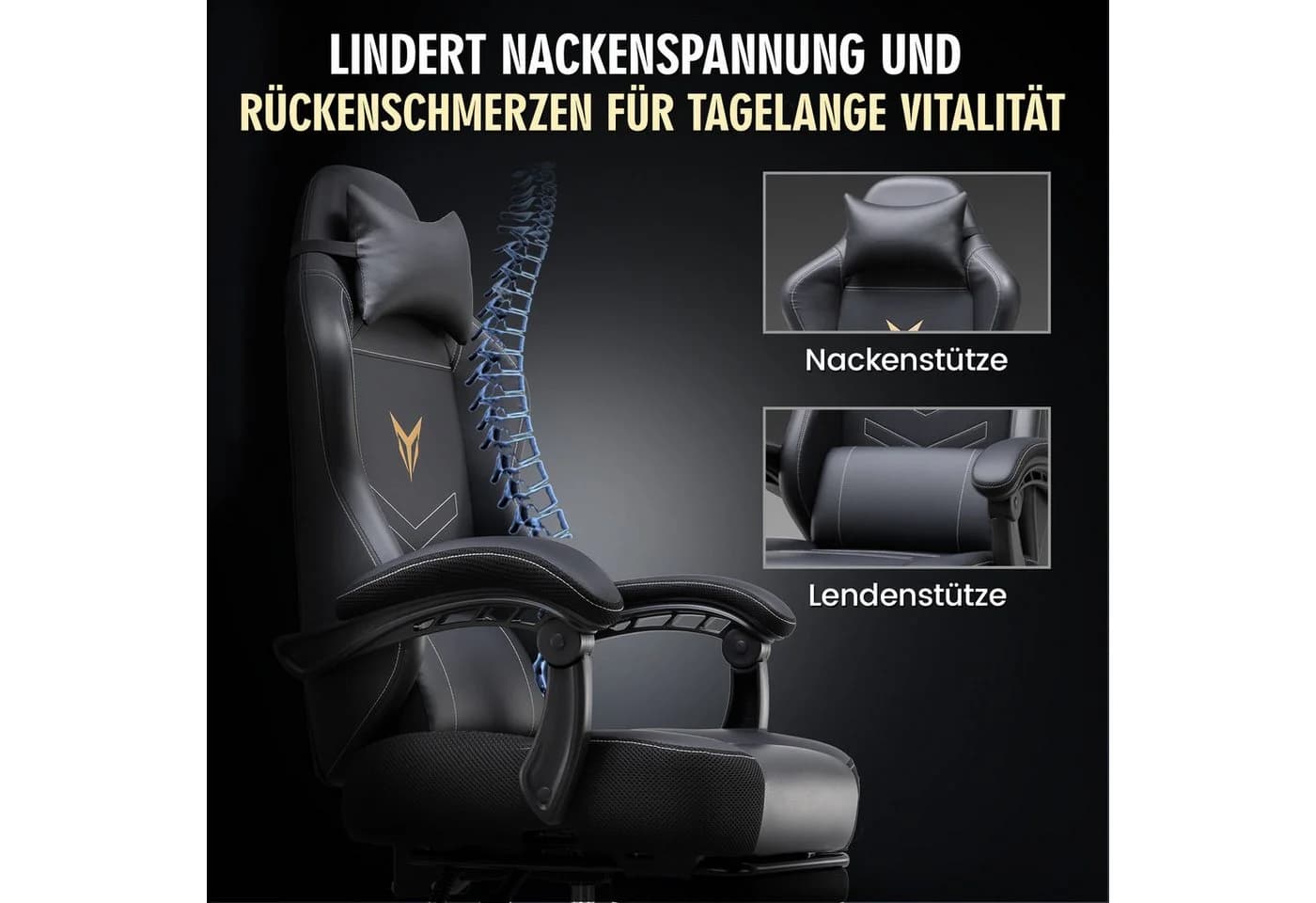 GTPLAYER Gaming-Stuhl Ergonomisch Schwarz Mit Fußstütze - Bild 4