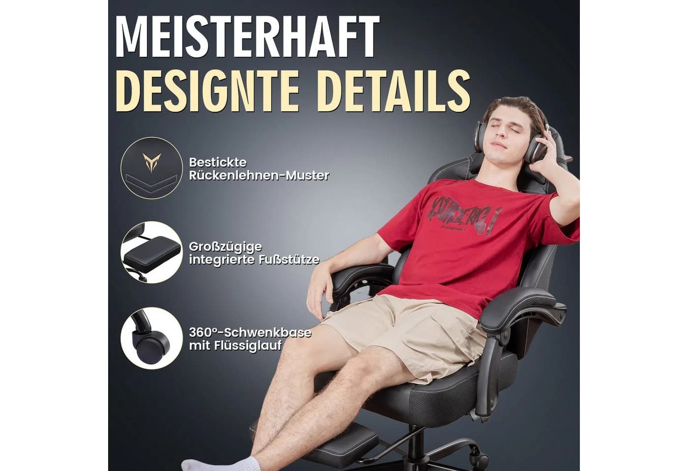 GTPLAYER Gaming-Stuhl Ergonomisch Schwarz Mit Fußstütze - Bild 5