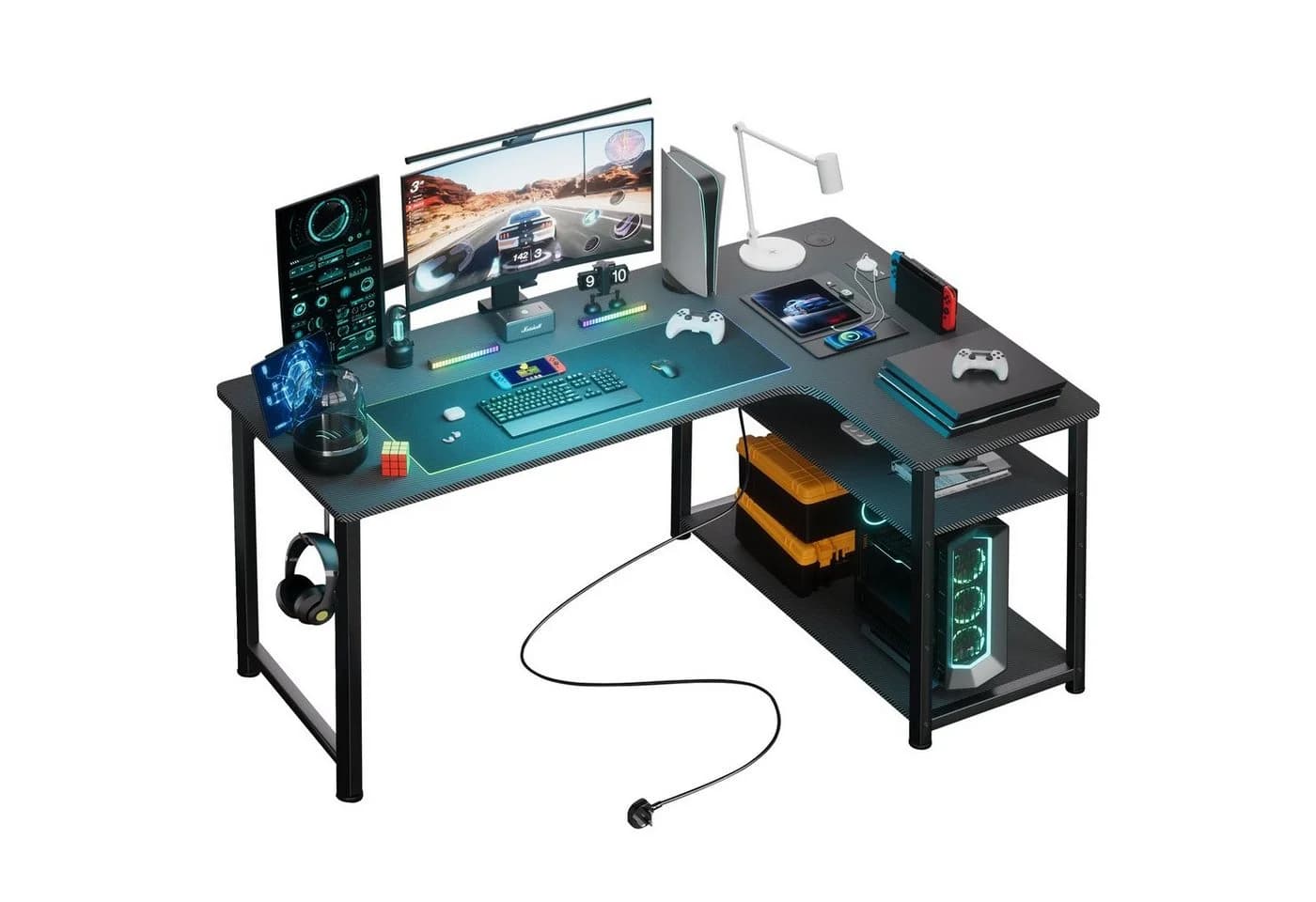 GTPLAYER Gaming Eckschreibtisch L-Form Schwarz mit USB - Bild 2