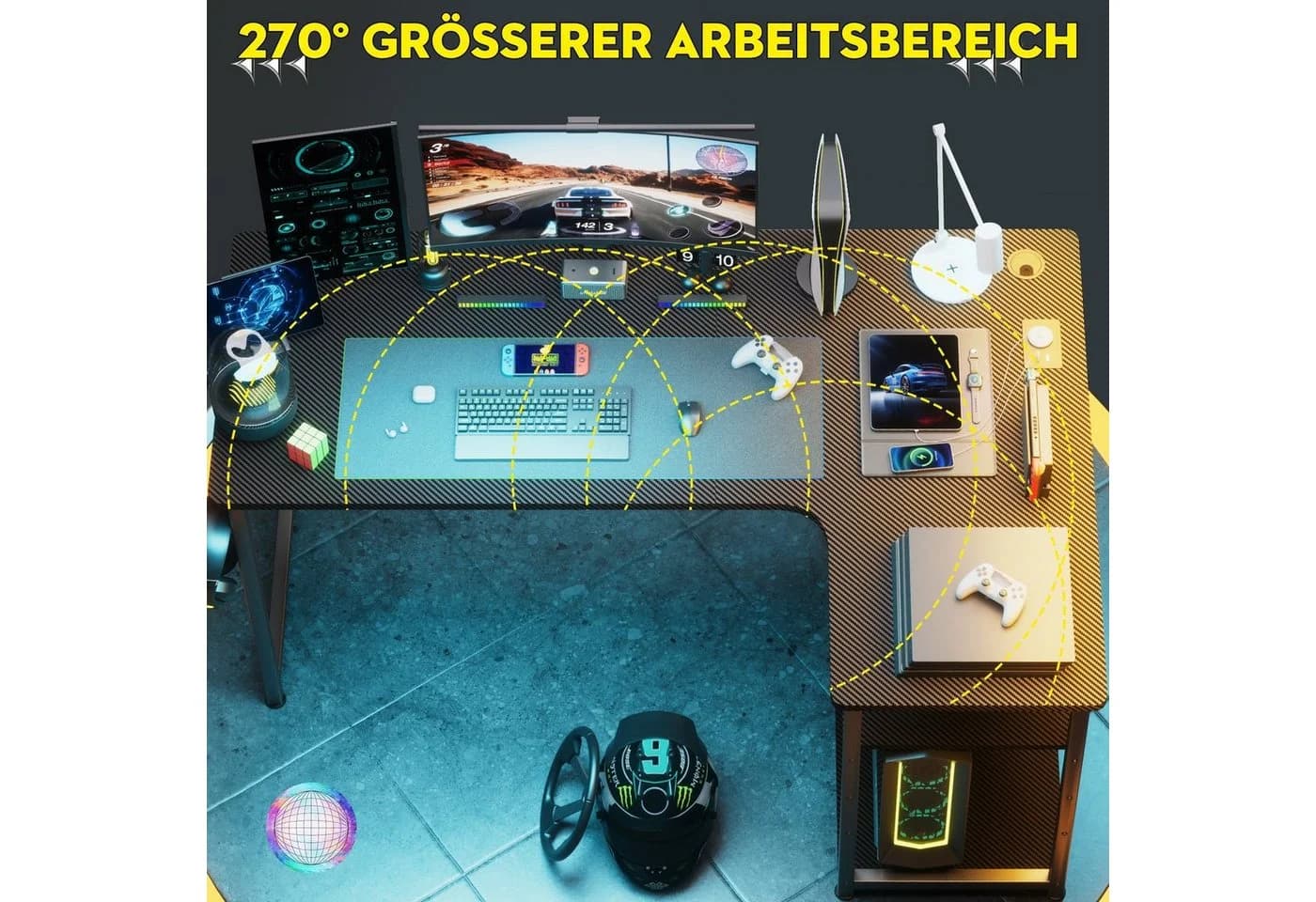 GTPLAYER Gaming Eckschreibtisch L-Form Schwarz mit USB - Bild 4