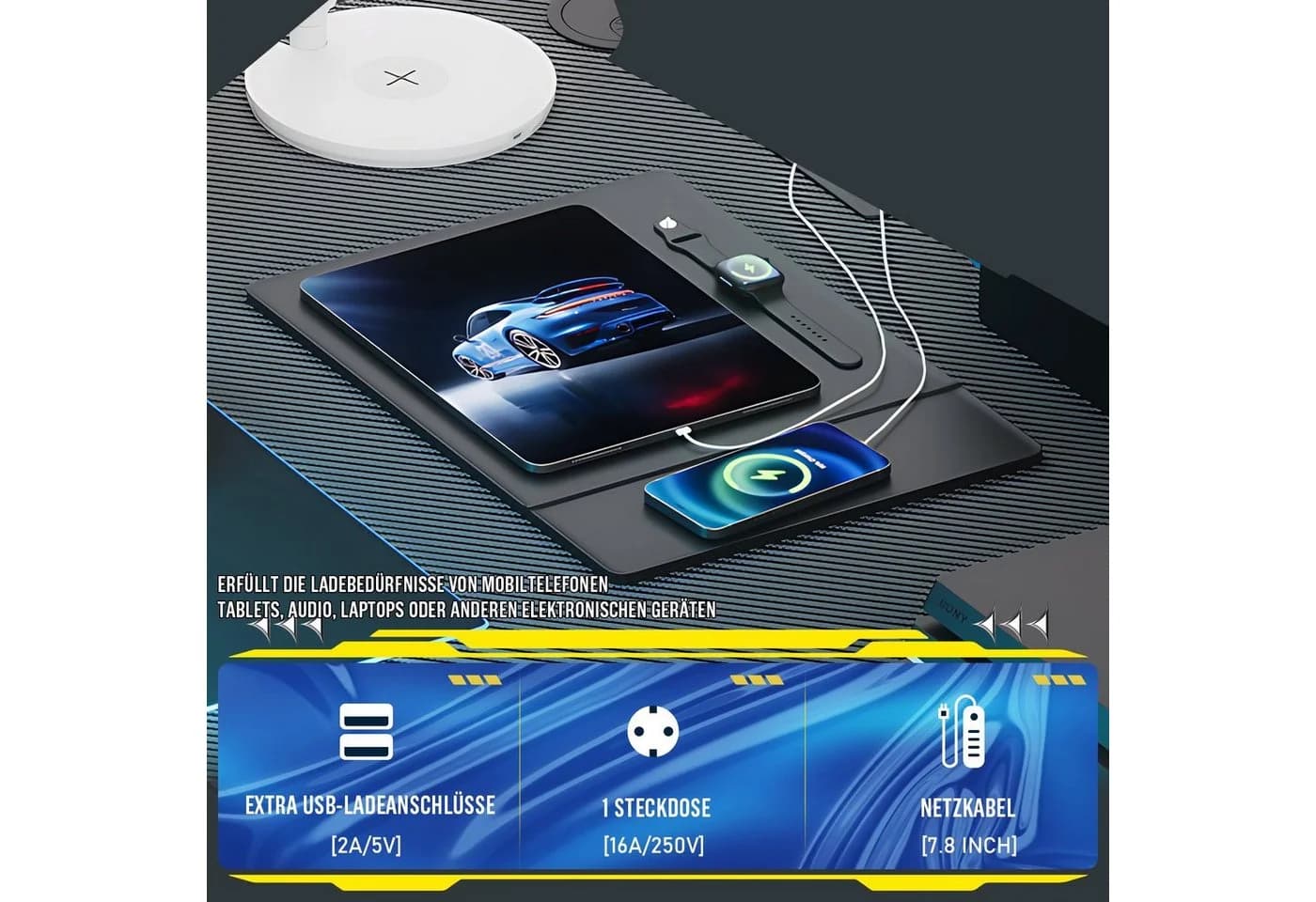 GTPLAYER Gaming Eckschreibtisch L-Form Schwarz mit USB - Bild 5