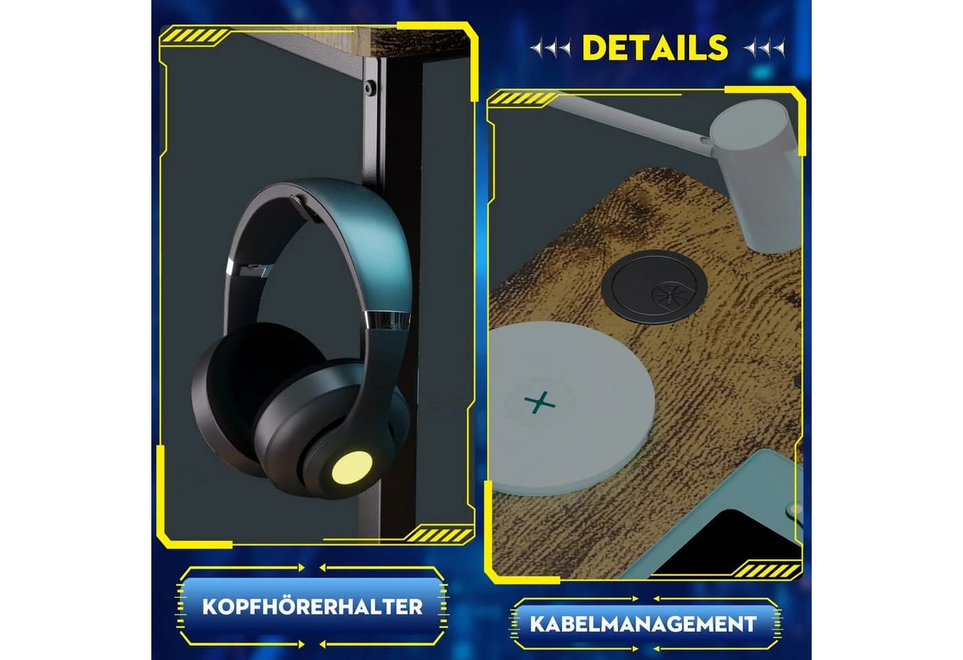 GTPLAYER Gaming Eckschreibtisch L-Form mit Regal und USB - Bild 3