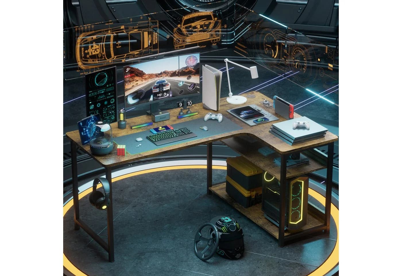 GTPLAYER Gaming Eckschreibtisch L-Form mit Regal und USB - Bild 4