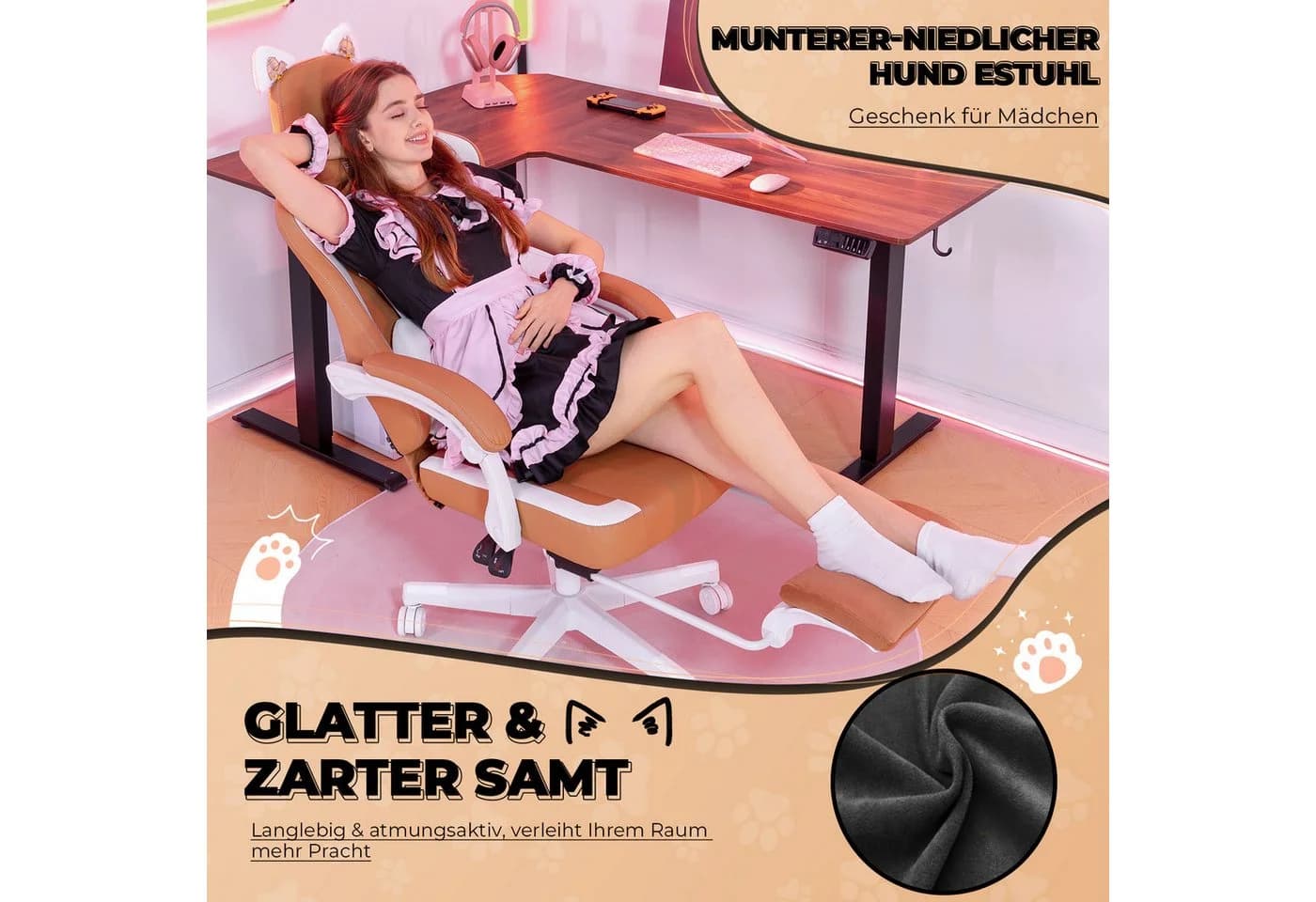 GTPLAYER Gaming-Stuhl Süße Katze Edition mit Fußstütze & Lordosenstütze - Bild 3