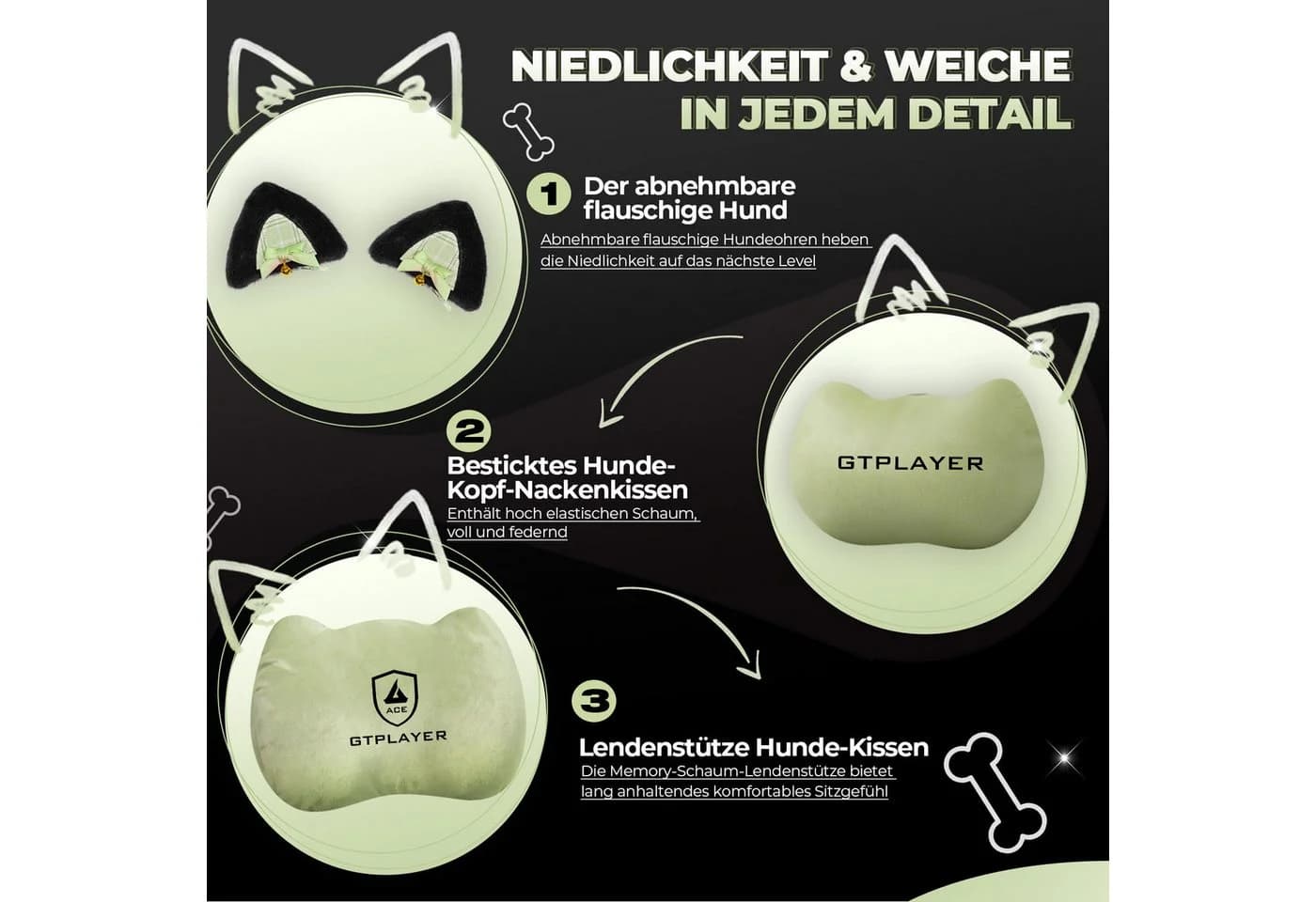 GTPLAYER Gaming-Stuhl Samt/Kunstleder mit Katzenohren grün - Bild 3