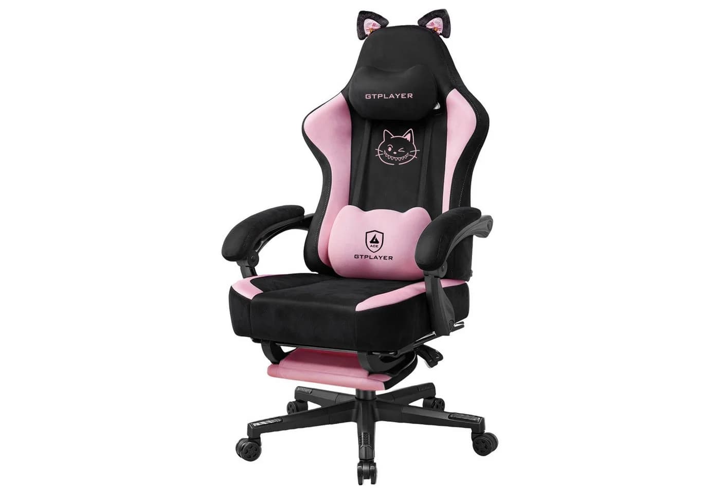 GTPLAYER Gaming-Stuhl Rosa/Schwarz mit Katzenohren & Fußstütze - Bild 2