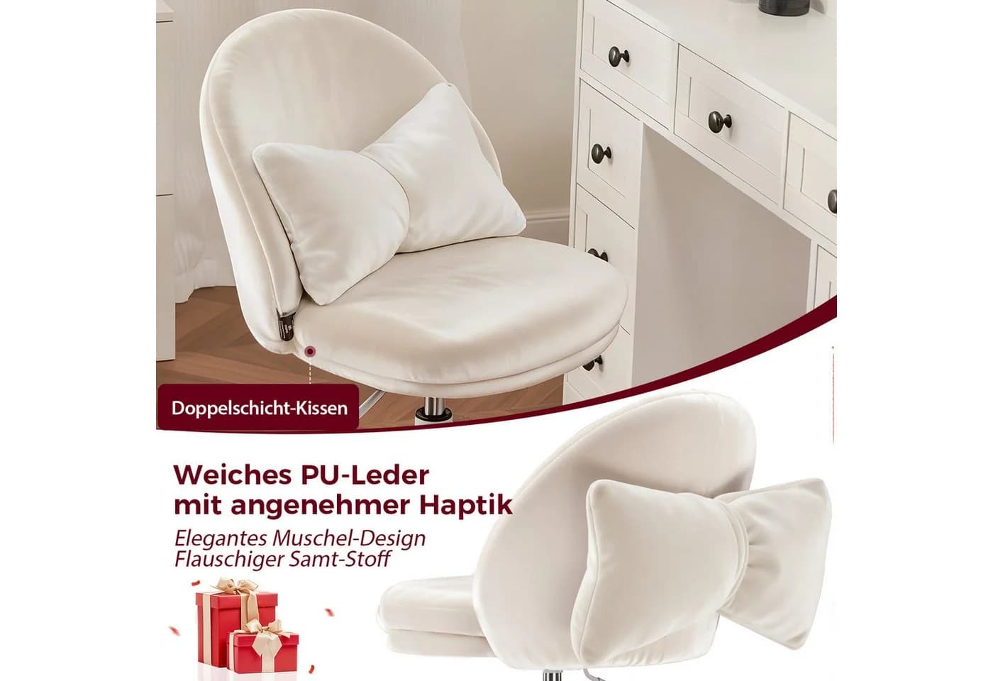 COMHOMA Bürostuhl ohne Armlehnen höhenverstellbar weiß