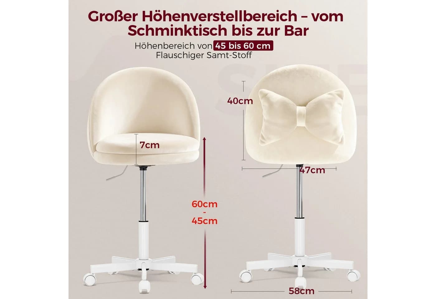 COMHOMA Bürostuhl ohne Armlehnen höhenverstellbar weiß - Bild 3