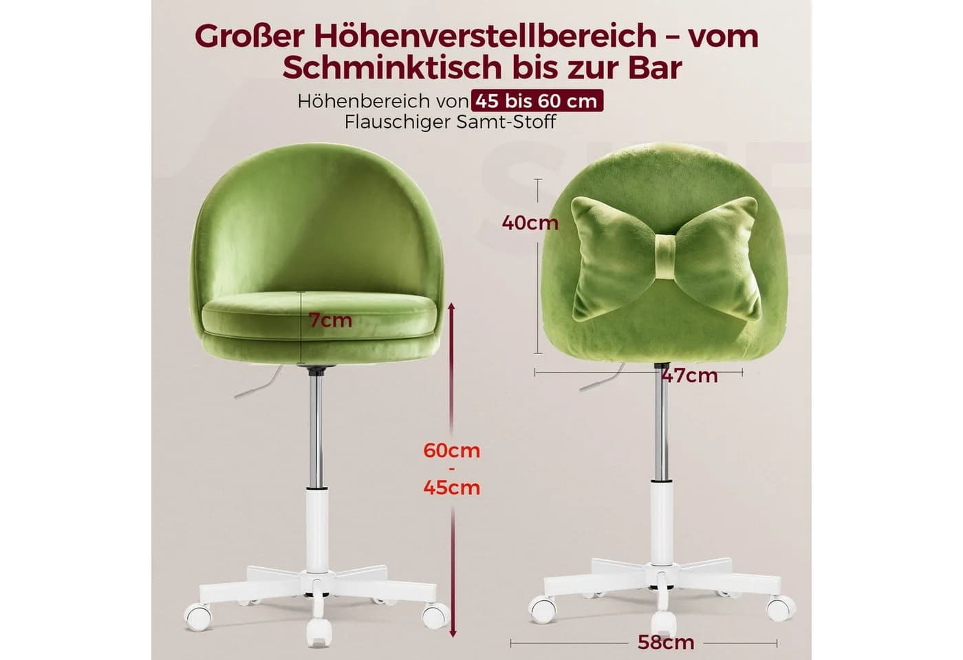 COMHOMA Bürostuhl ohne Armlehnen grün höhenverstellbar - Bild 3