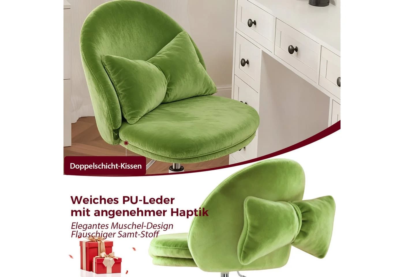 COMHOMA Bürostuhl ohne Armlehnen grün höhenverstellbar - Bild 4