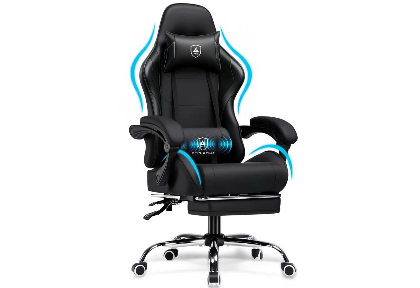 GTPLAYER Gaming-Stuhl Ergonomisch mit Massagefunktion und Fußstütze Schwarz - Bild 2