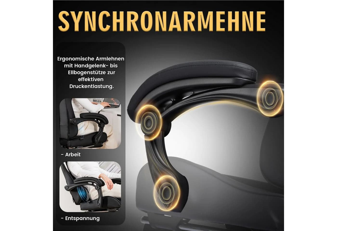 GTPLAYER Gaming-Stuhl Ergonomisch mit Massagefunktion und Fußstütze Schwarz - Bild 3