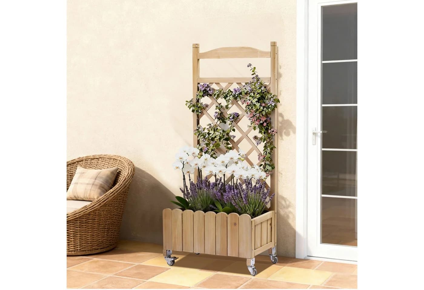 COMHOMA Blumenkasten Rankgitter Holz mit Rollen