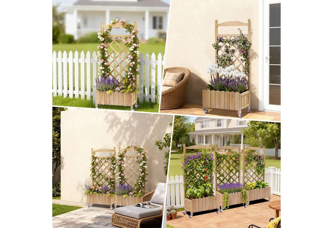 COMHOMA Blumenkasten Rankgitter Holz mit Rollen - Bild 3