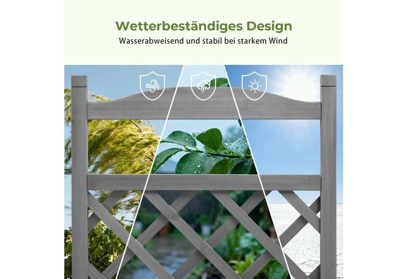 COMHOMA Blumenkasten Rankgitter Grau Holz mit Rollen - Bild 4