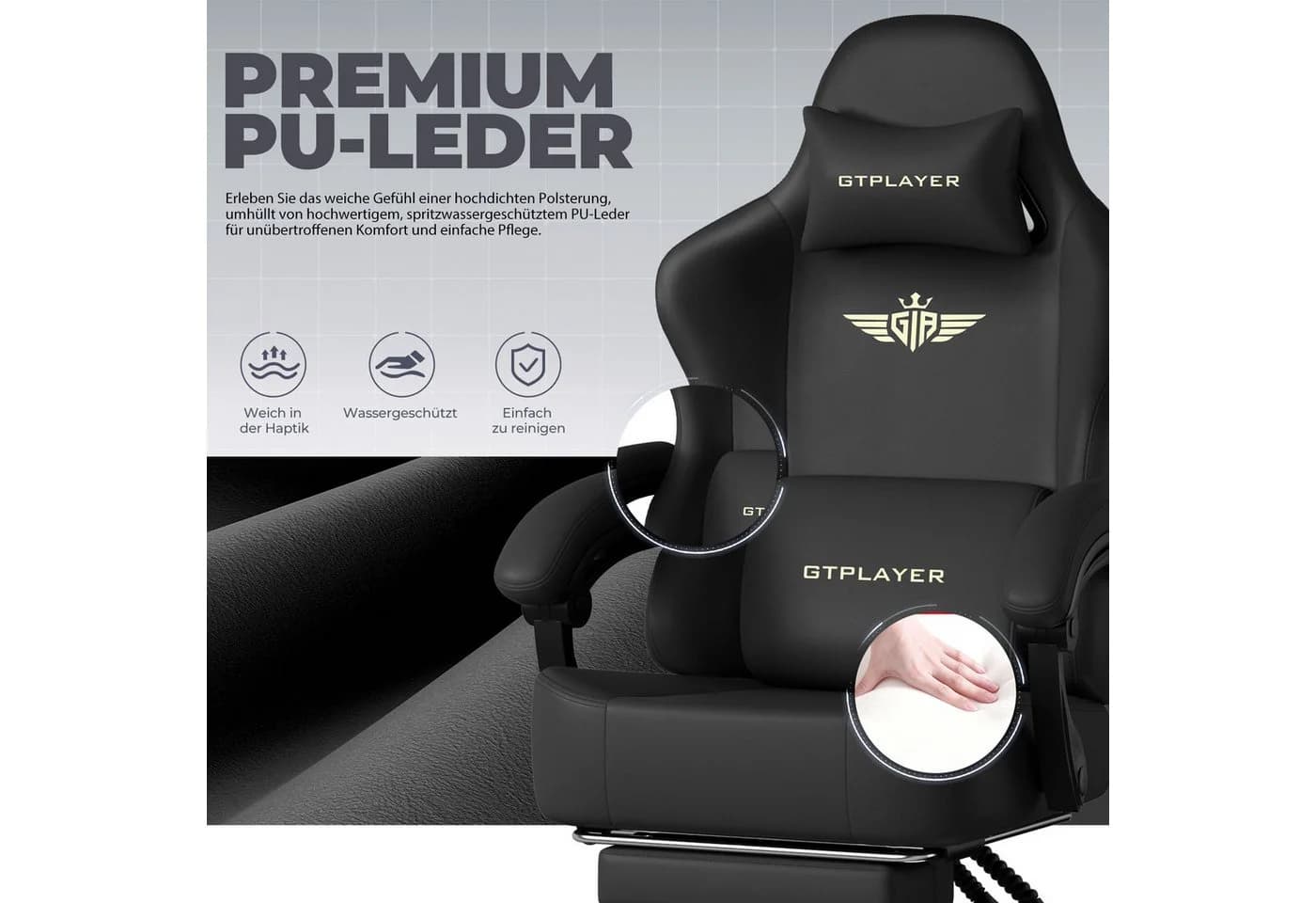 GTPLAYER Gaming-Stuhl Atmungsaktiv Ergonomisch Stoff/Kunstleder