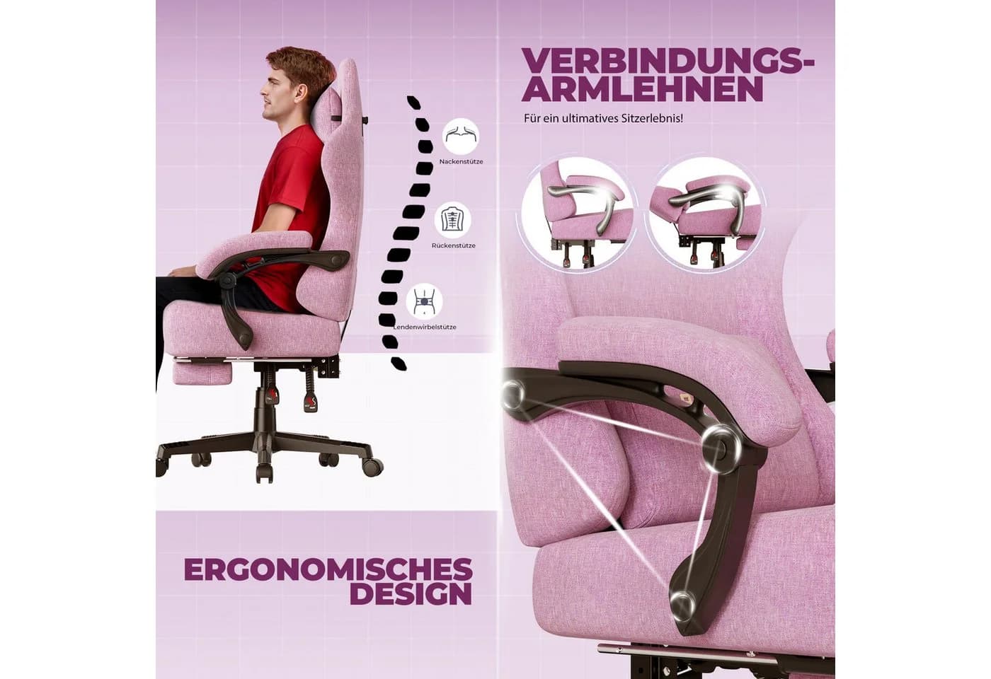 GTPLAYER Gaming-Stuhl Atmungsaktiver Bürostuhl Ergonomisch Stoff/Kunstleder - Bild 5