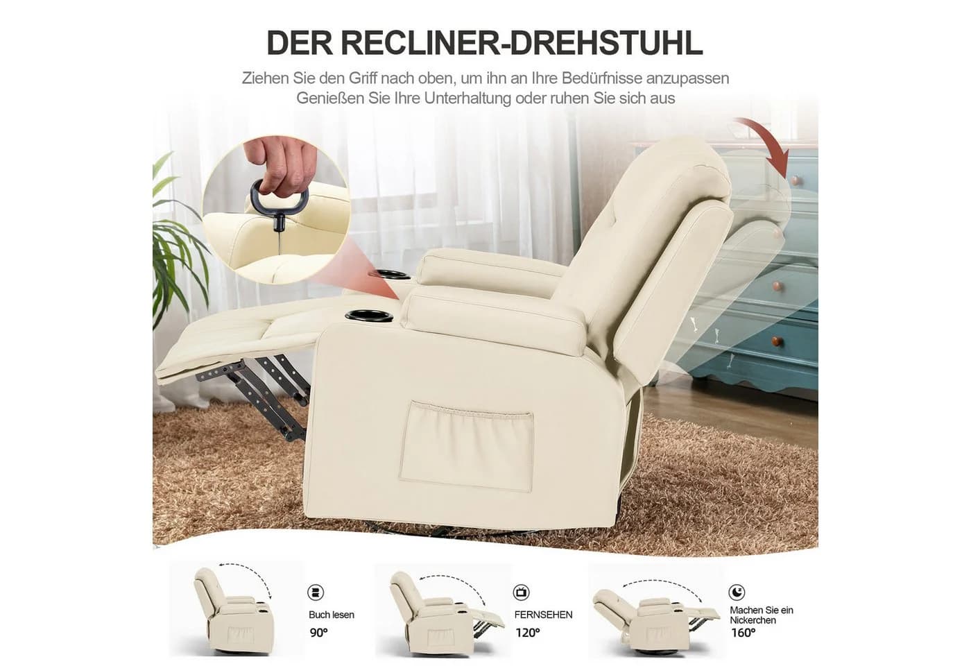 COMHOMA Relaxsessel TV-Sessel Weiß mit Liegefunktion und Wippfunktion