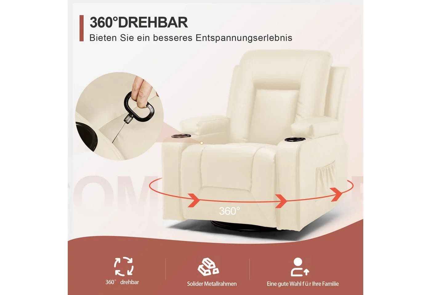COMHOMA Relaxsessel TV-Sessel Weiß mit Liegefunktion und Wippfunktion - Bild 4