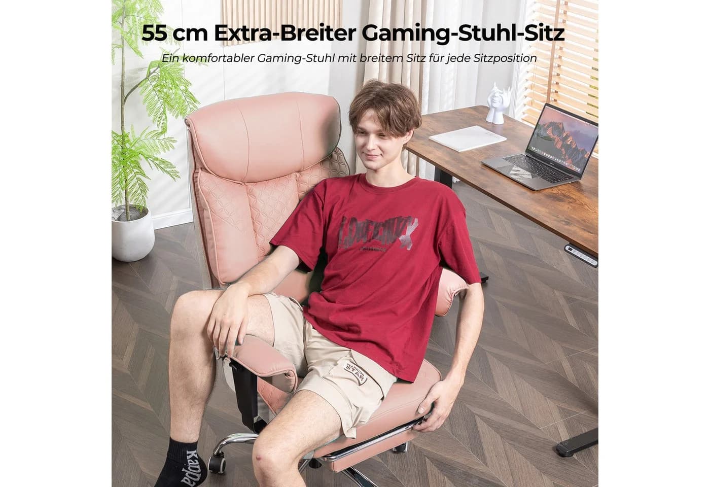 COMHOMA Bürostuhl Gaming Rosa Ergonomisch mit Fußstütze bis 180 kg