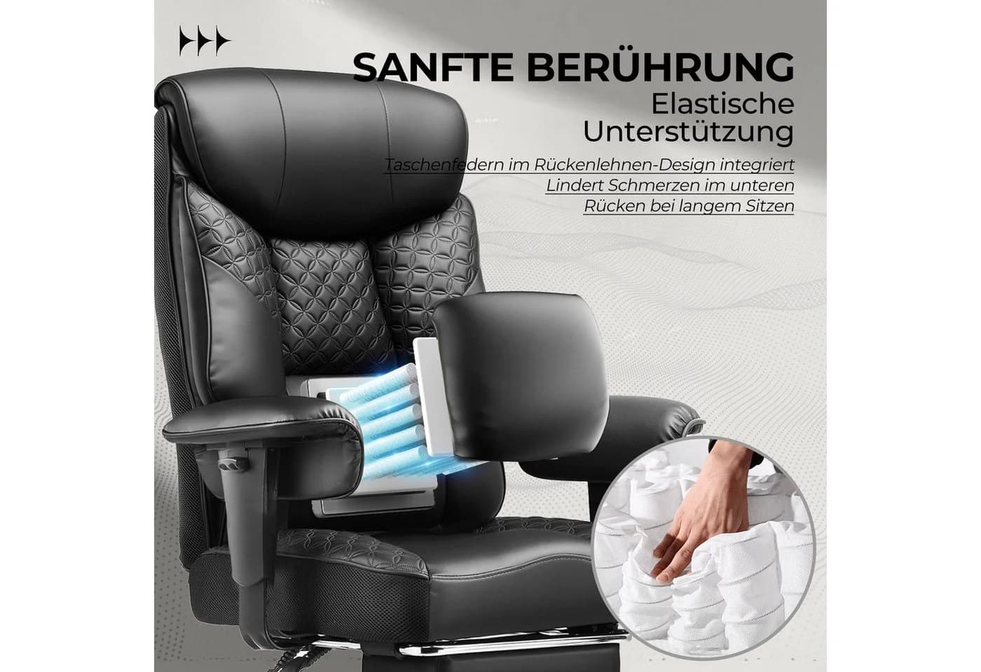 COMHOMA Bürostuhl Schwarz mit Fußstütze und 180 kg Tragfähigkeit - Bild 4