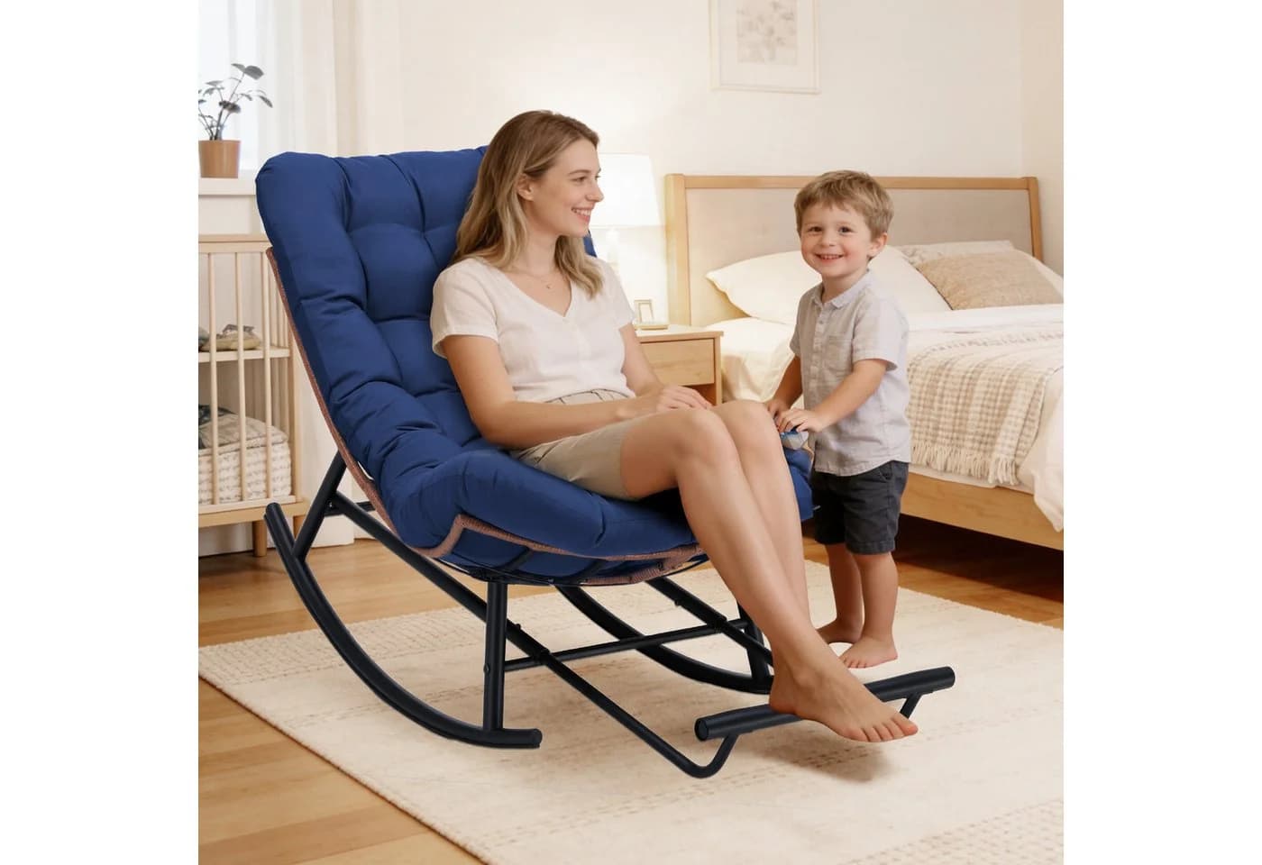 COMHOMA Schaukelstuhl XXL Outdoor blau mit Sitzpolster - Bild 3